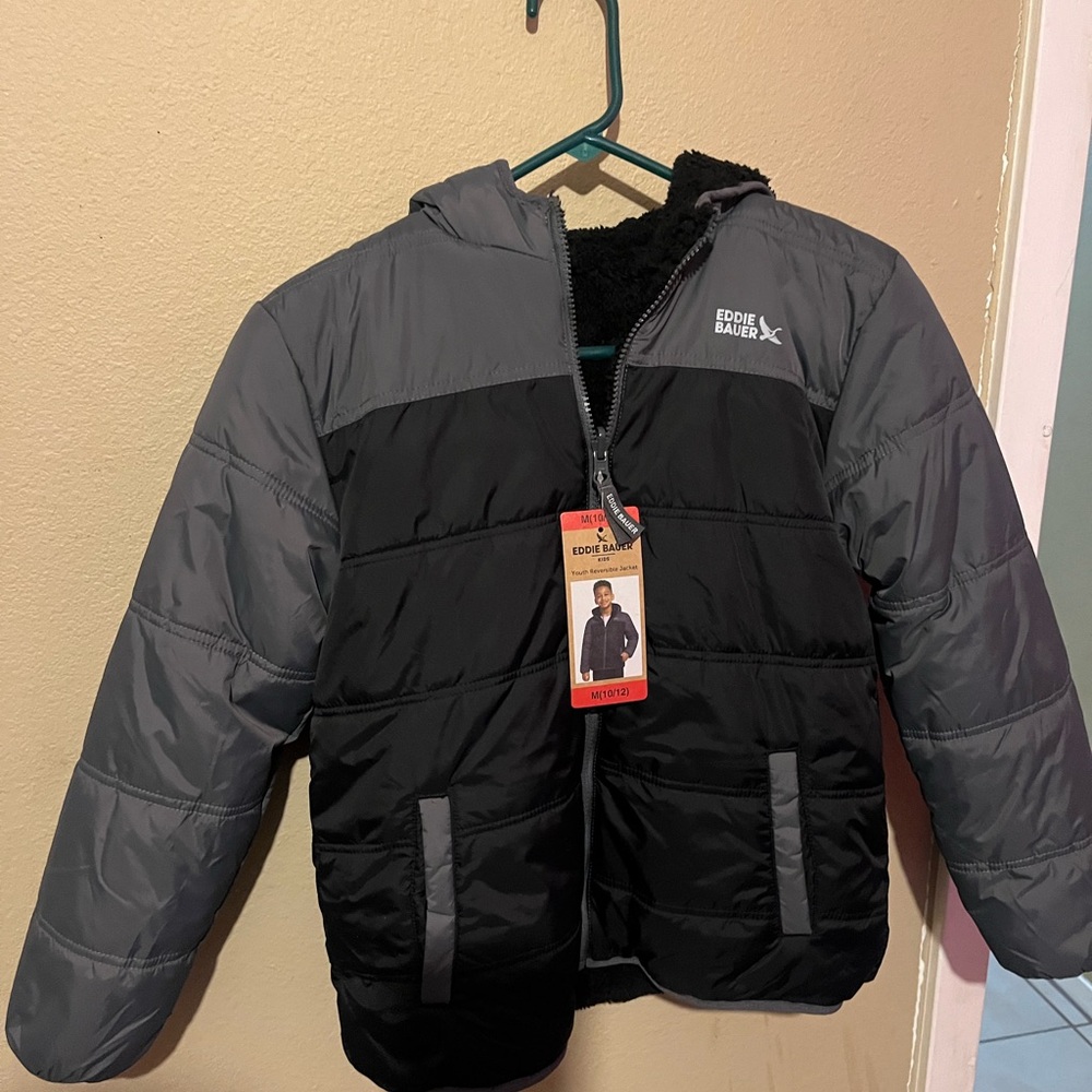 Eddie Bauer Kids Gray and Black Hooded Puffer Jacket
